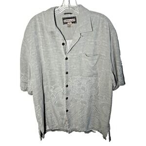 Jamaica‎ Jaxx Green Sage 100% Silk Hawaiian Floral Button Up Shirt Size Large L